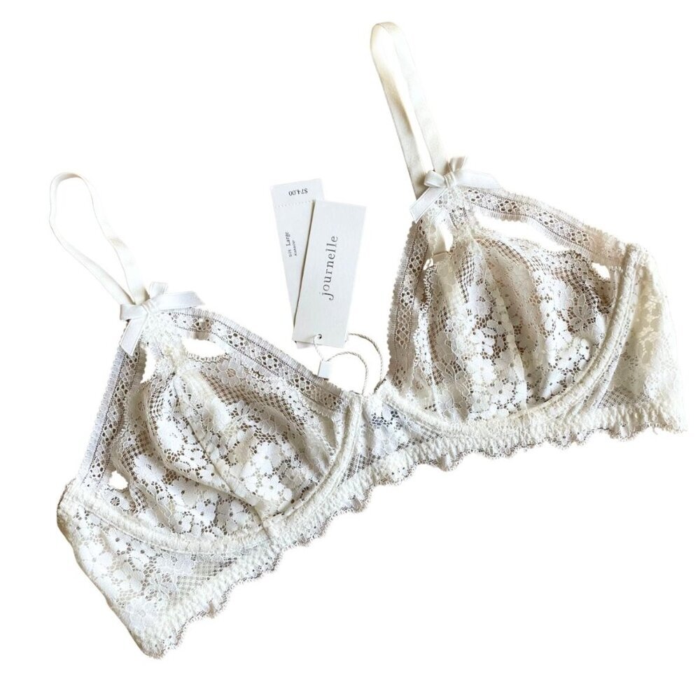 NEW Journelle‎ Bianca Underwire Lace Luxury Bra, White Alabaster - Size Large